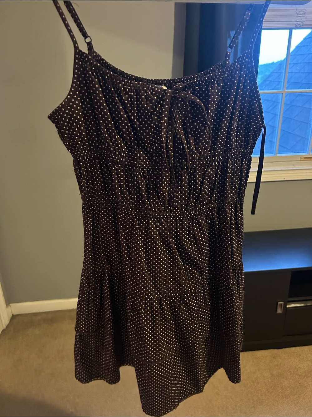 Brown Polka Dot Spaghetti Strap Dress